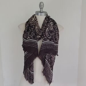 Rebecca Minkoff Womens Brown & Cream Paisley Oblong Fringed Scarf Boho Layers OS